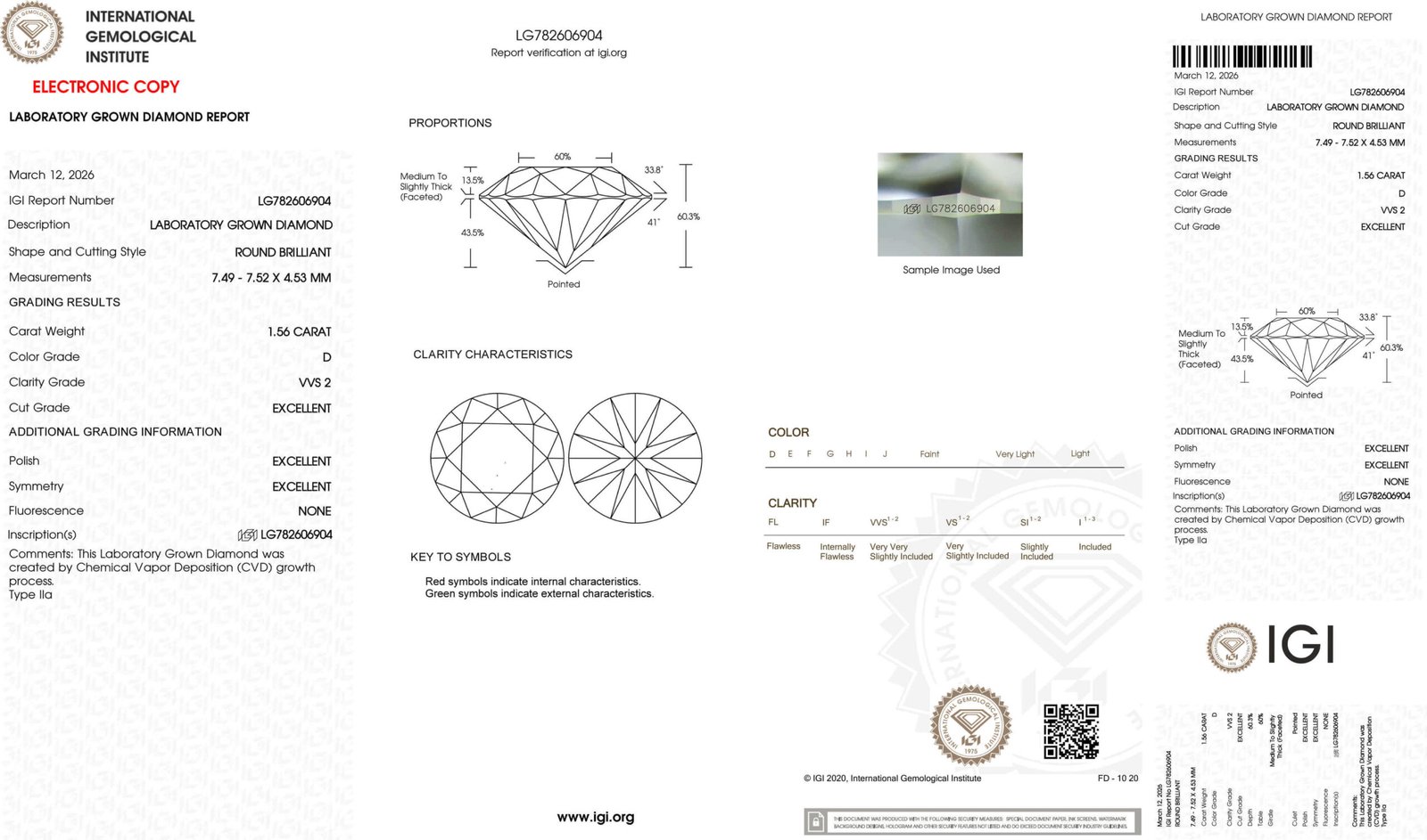 1.56ct D VVS2 round cut lab grown diamond