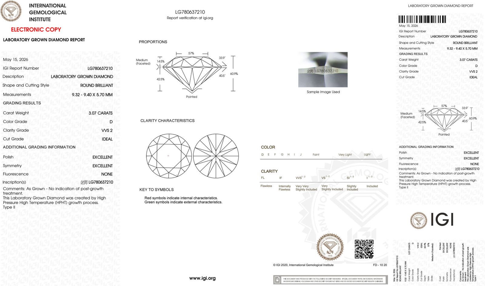 3.07ct D VVS2 round cut lab grown diamond
