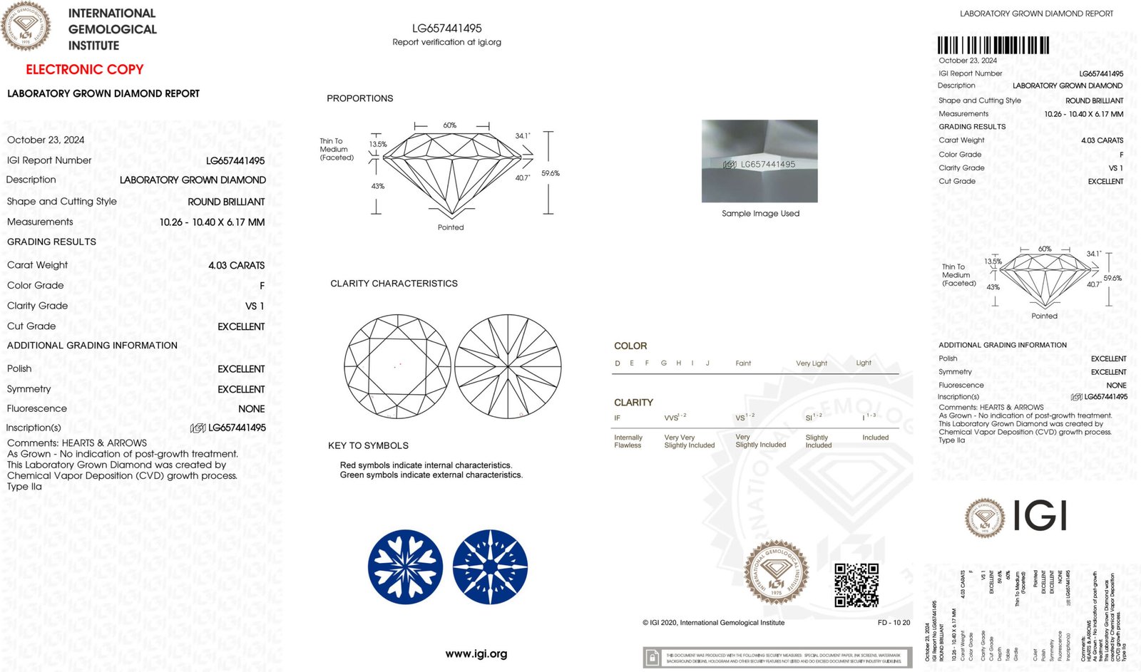 4.03ct F VS1 round cut lab grown diamond