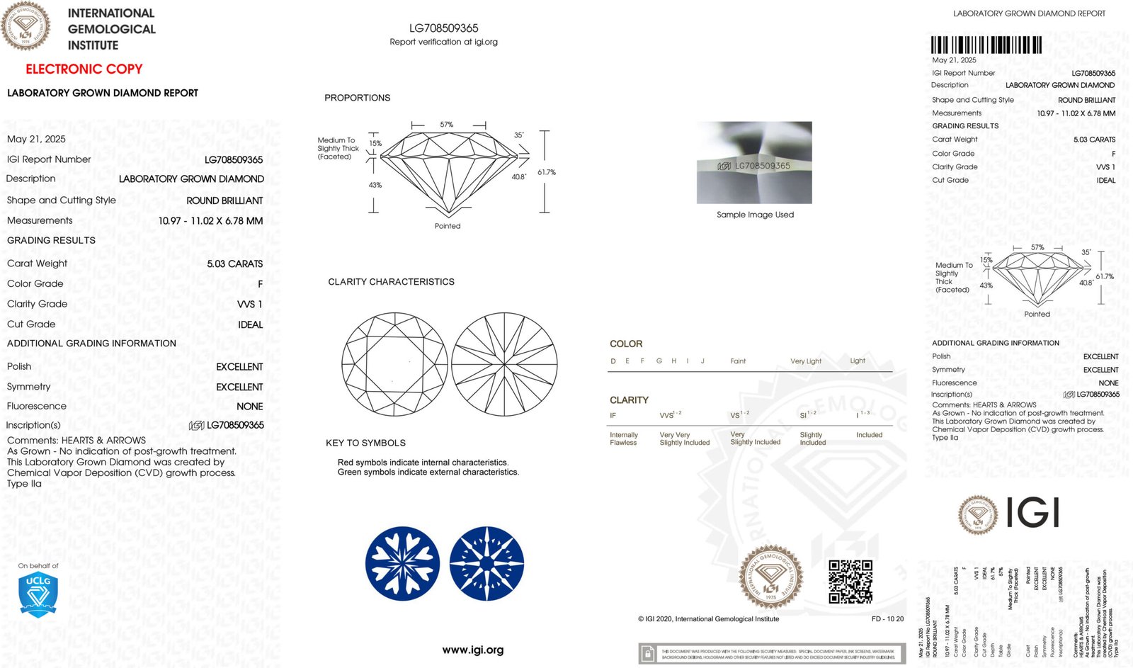 5.03ct F VVS1 round cut lab grown diamond