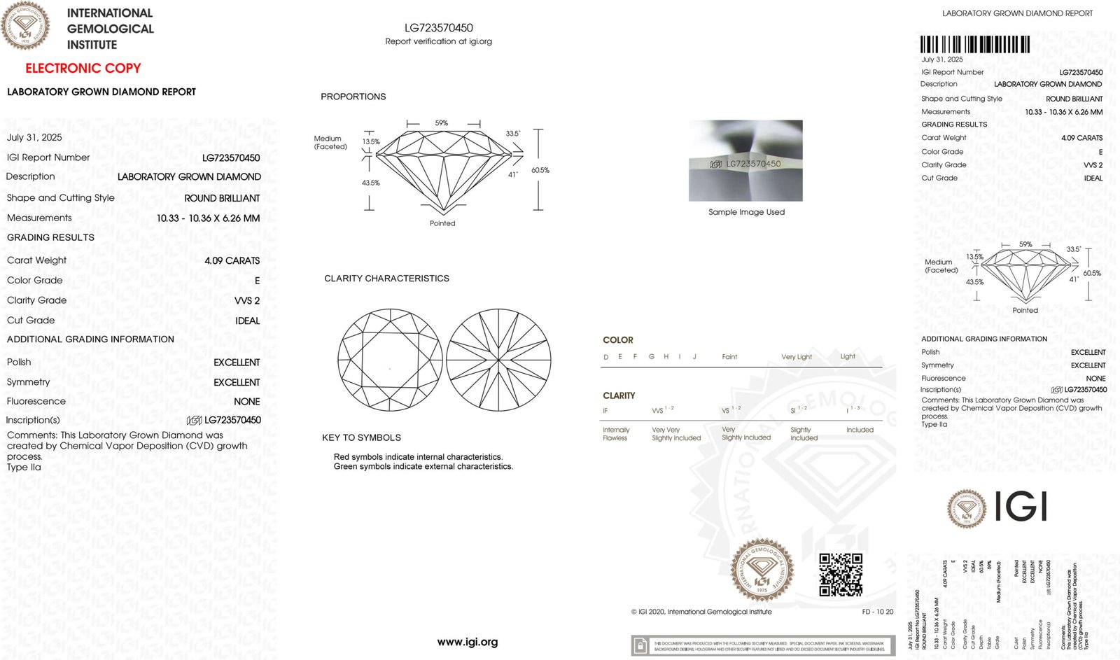 4.09ct E VVS2 round cut lab grown diamond