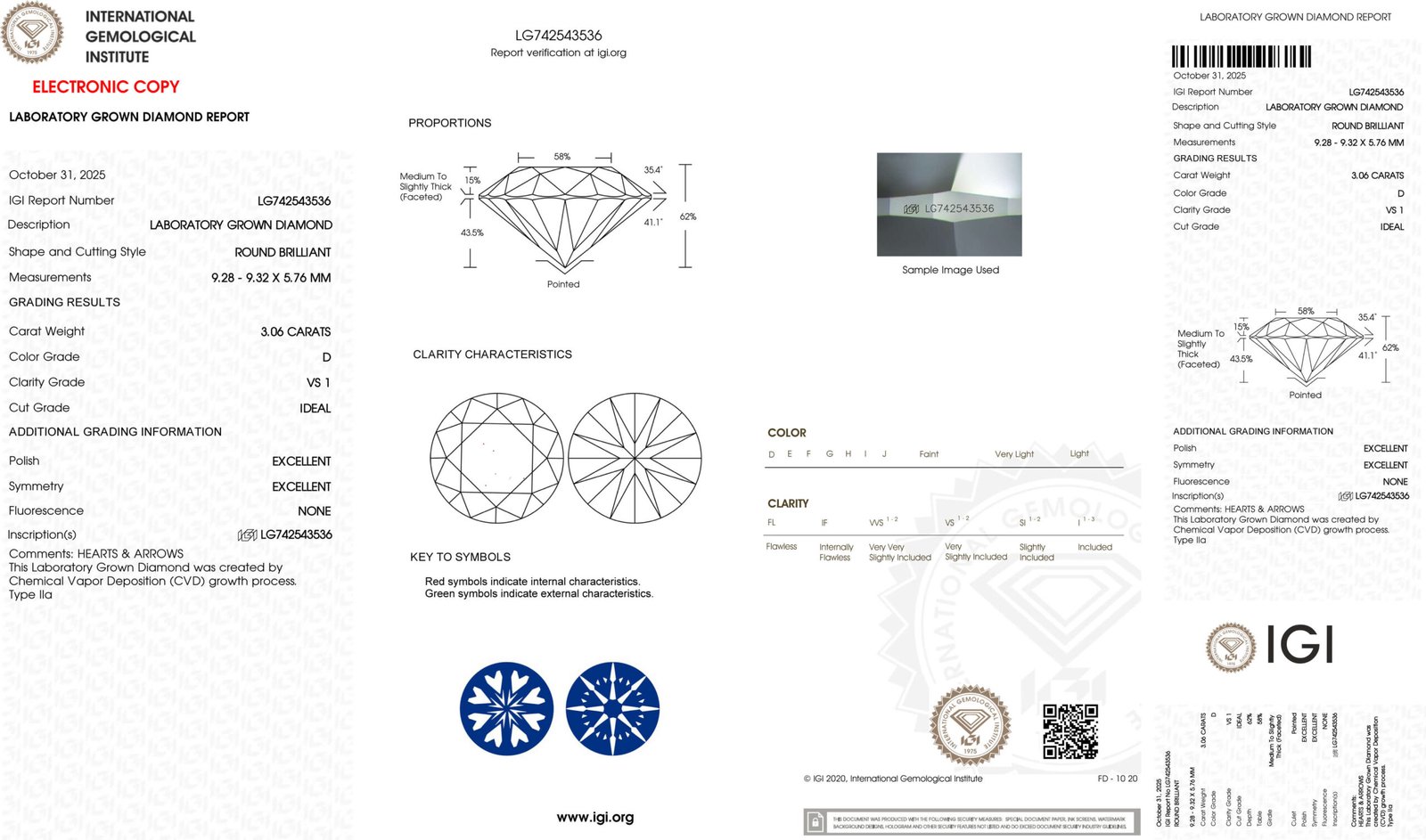 3.06ct D VS1 round cut lab grown diamond