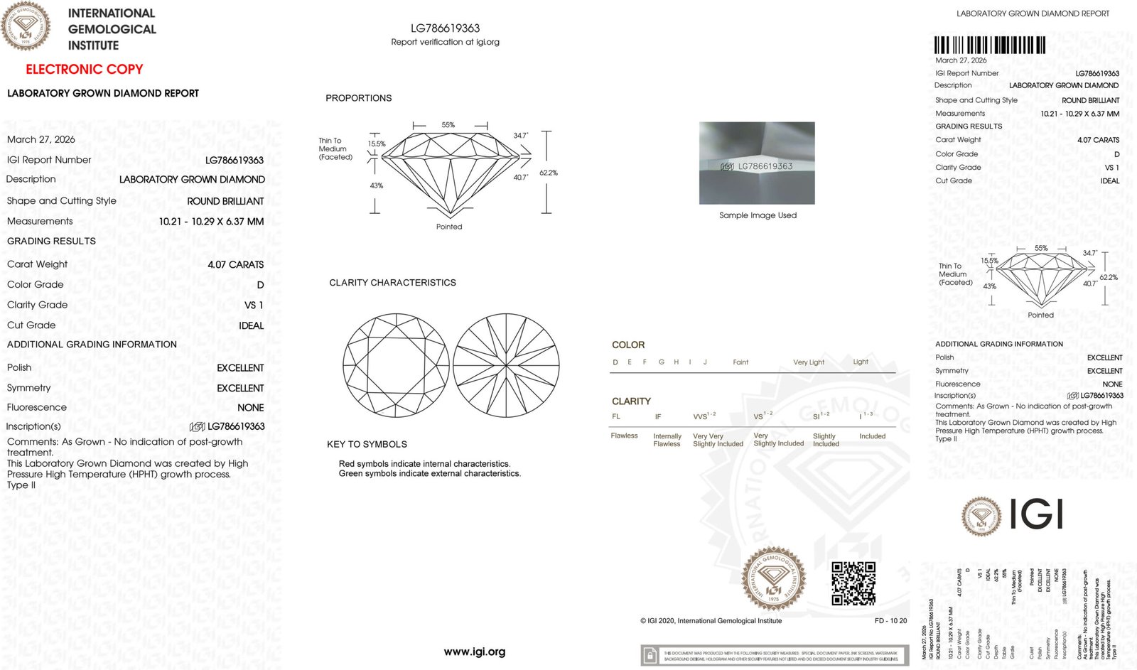 4.07ct D VS1 round cut lab grown diamond