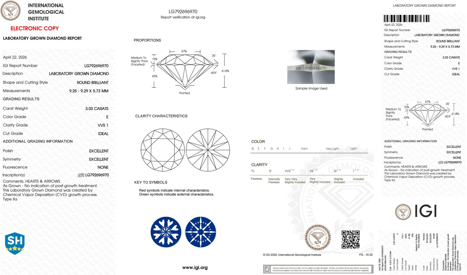 3.03ct F VVS1 round cut lab grown diamond