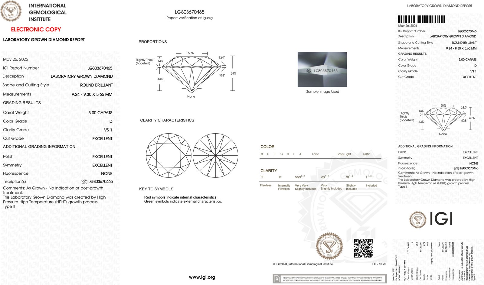 3.00ct D VS1 round cut lab grown diamond