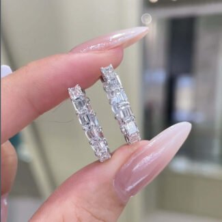 Emerald cut lab grown diamond hoop earrings