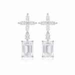 Emerald cut sunflower diamond earrings stud