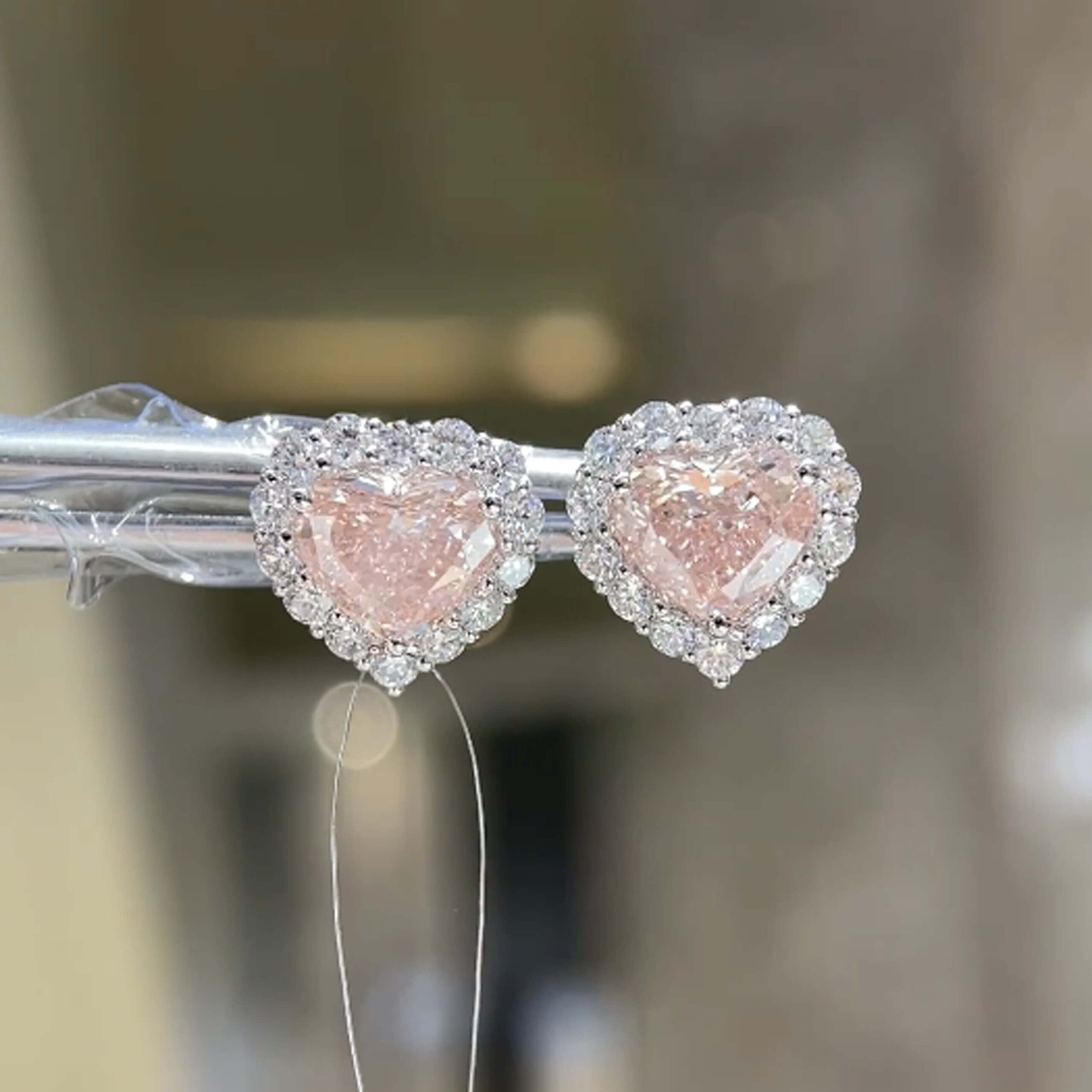 Halo setting heart cut lab grown diamond earrings stud Halo setting heart cut lab grown diamond earrings stud