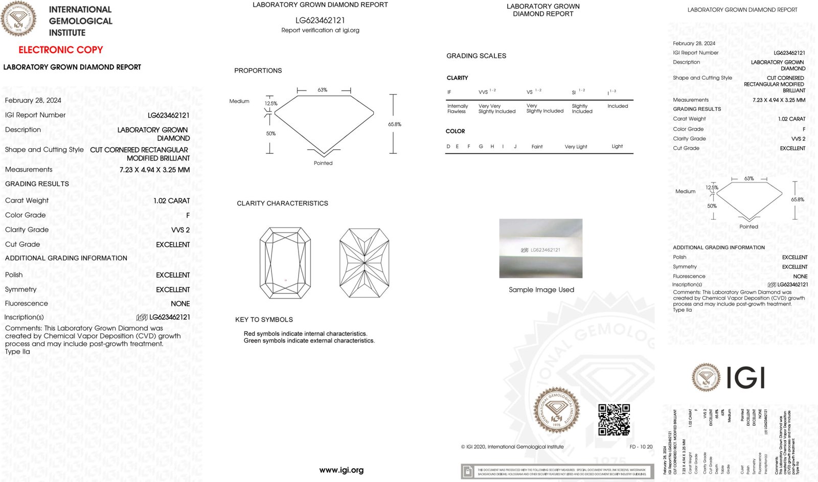 1.02ct F VVS2 radiant cut lab grown diamond