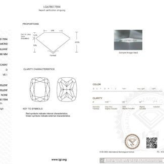 1.07ct D VS1 cushion cut lab grown diamond