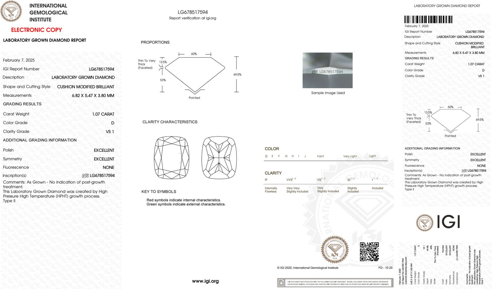 1.07ct D VS1 cushion cut lab grown diamond 1.07ct D VS1 cushion cut lab grown diamond