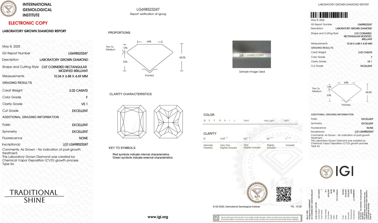 3.02ct F VS1 radiant cut lab grown diamond