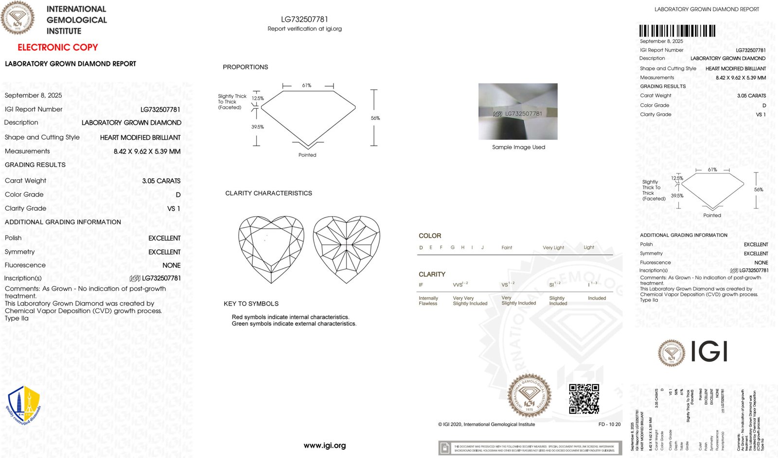 3.05ct D VS1 heart cut lab grown diamond