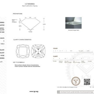 5.02ct E VVS2 cushion cut lab grown diamond