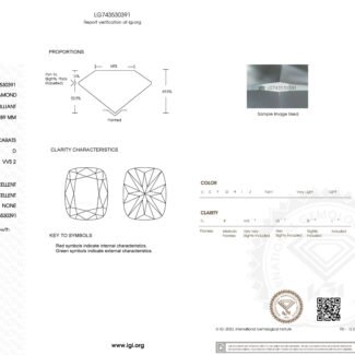 2.00ct D VVS2 cushion cut lab grown diamond