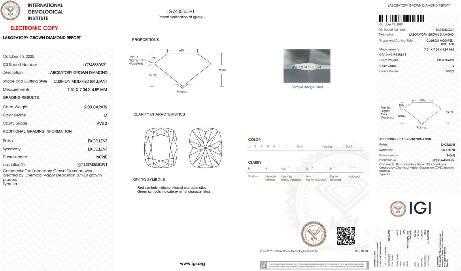 2.00ct D VVS2 cushion cut lab grown diamond 2.00ct D VVS2 cushion cut lab grown diamond