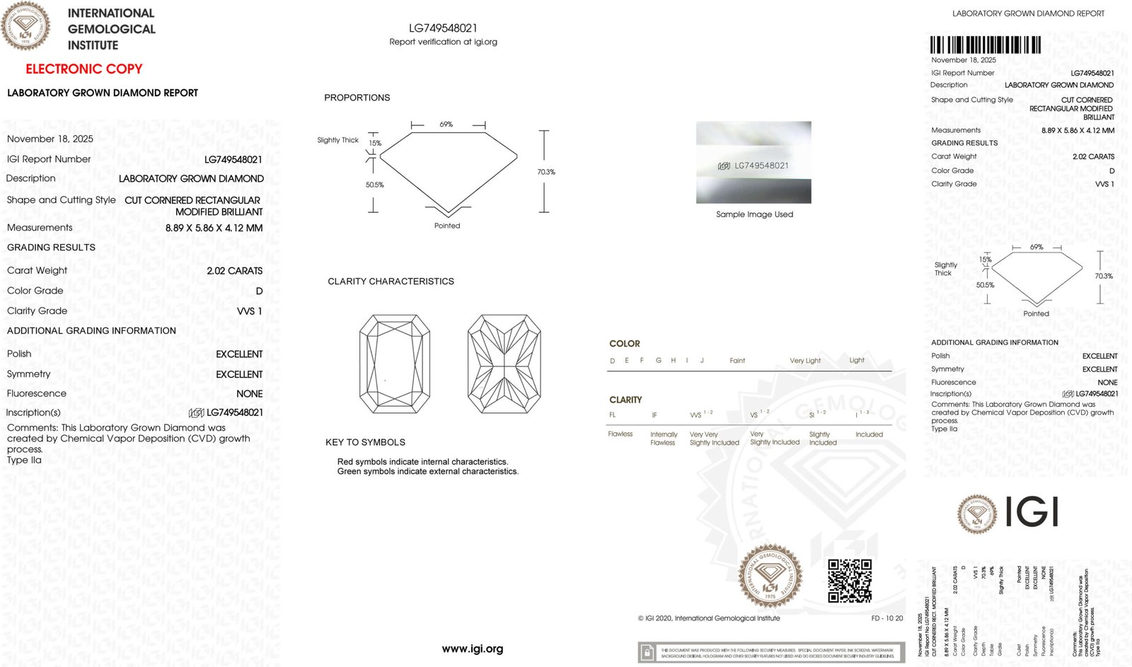 2.02ct D VVS1 radiant cut lab grown diamond 2.02ct D VVS1 radiant cut lab grown diamond