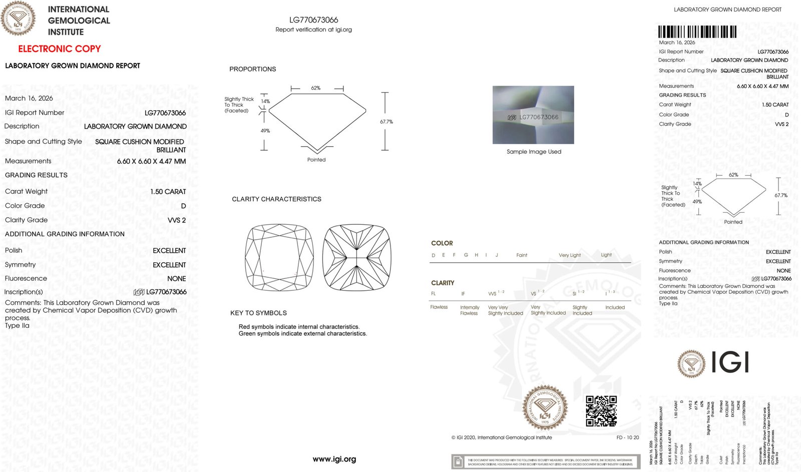 1.50ct D VVS2 cushion cut lab grown diamond 1.50ct D VVS2 cushion cut lab grown diamond