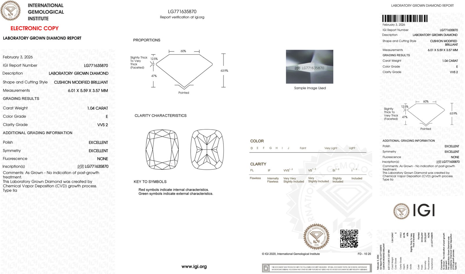 1.04ct E VVS2 cushion cut lab grown diamond 1.04ct E VVS2 cushion cut lab grown diamond