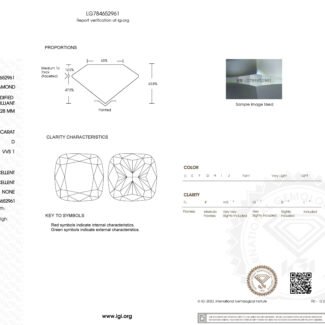 1.51ct D VVS1 cushion cut lab grown diamond