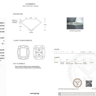1.03ct D VS1 cushion cut lab grown diamond