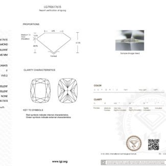 2.00ct F VVS2 cushion cut lab grown diamond