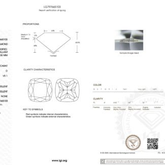 1.52ct D VS1 cushion cut lab grown diamond