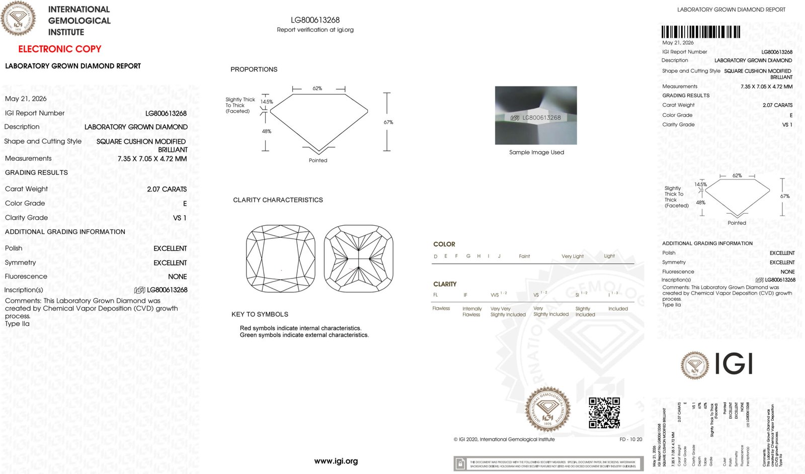 2.07ct E VS1 cushion cut lab grown diamond 2.07ct E VS1 cushion cut lab grown diamond