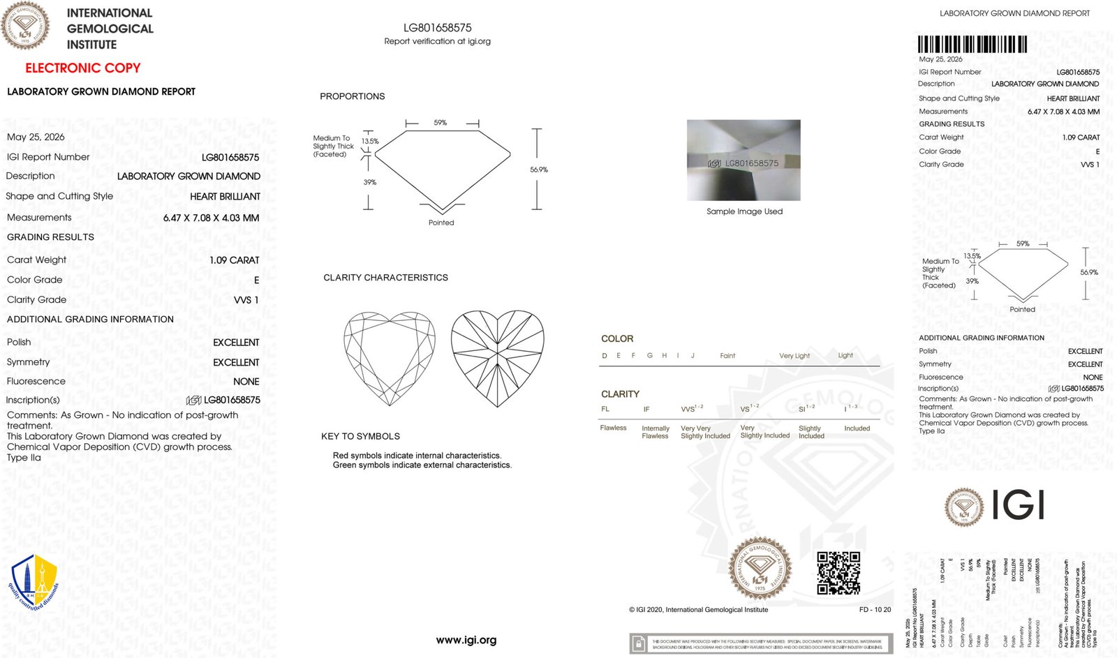 1.09ct E VVS1 heart cut lab grown diamond