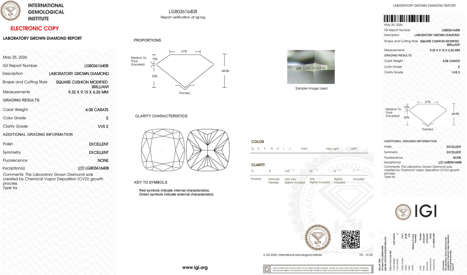 4.08ct E VVS2 cushion cut lab grown diamond 4.08ct E VVS2 cushion cut lab grown diamond
