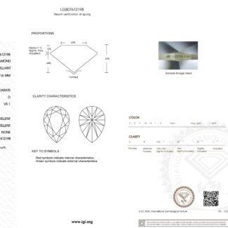 6.01ct D VS1 pear cut lab grown diamond