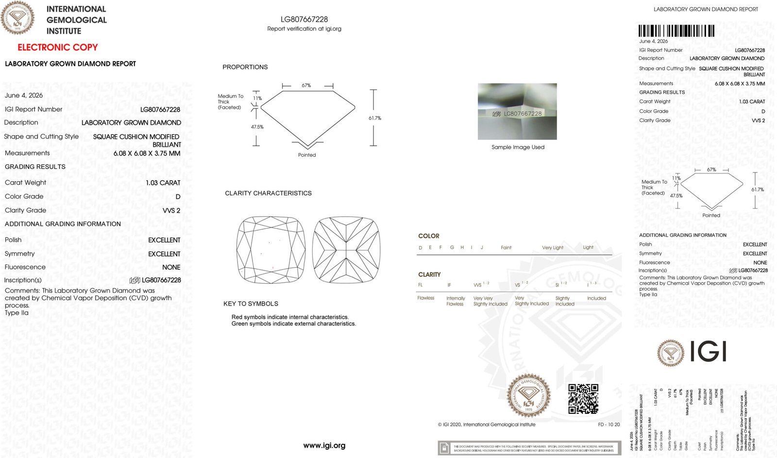 1.03ct D VVS2 cushion cut lab grown diamond 1.03ct D VVS2 cushion cut lab grown diamond