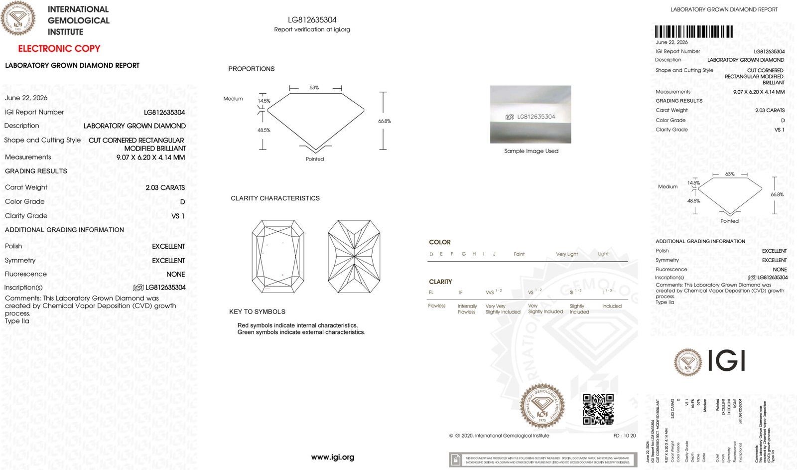 2.03ct D VS1 radiant cut lab grown diamond