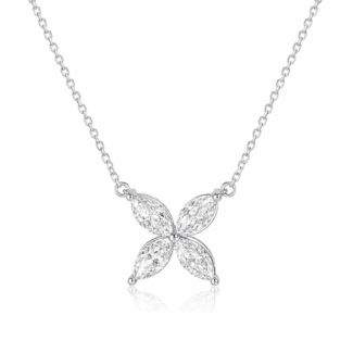 Marquise cut four-leaf clover diamond pendant necklace