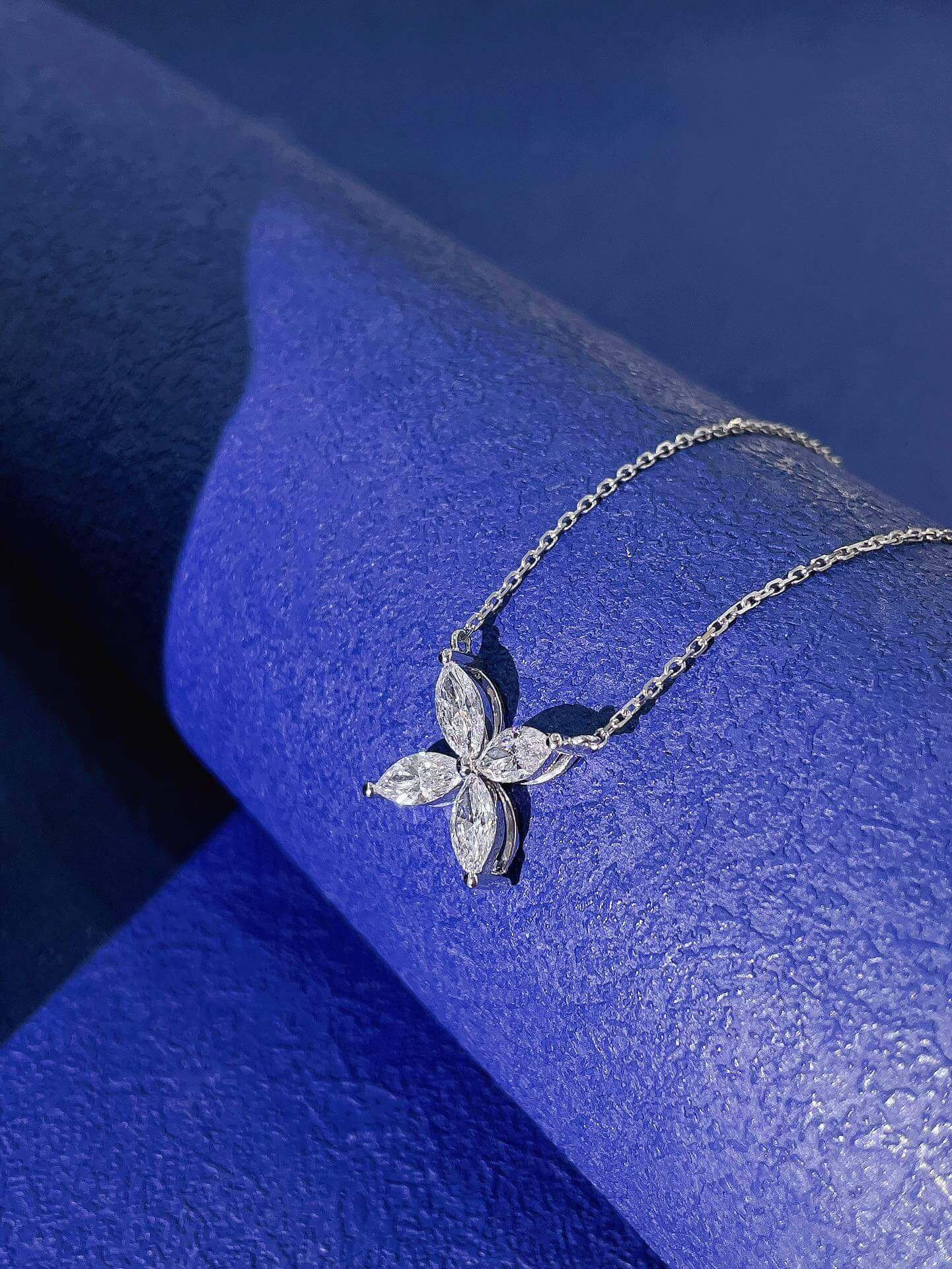 Marquise cut four-leaf clover diamond pendant necklace