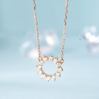 Sunflower wreath lab grown diamond pendant necklace