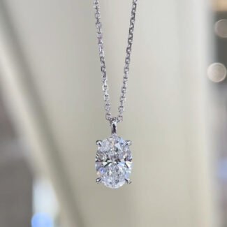 4 prongs oval cut lab grown diamond pendant necklace