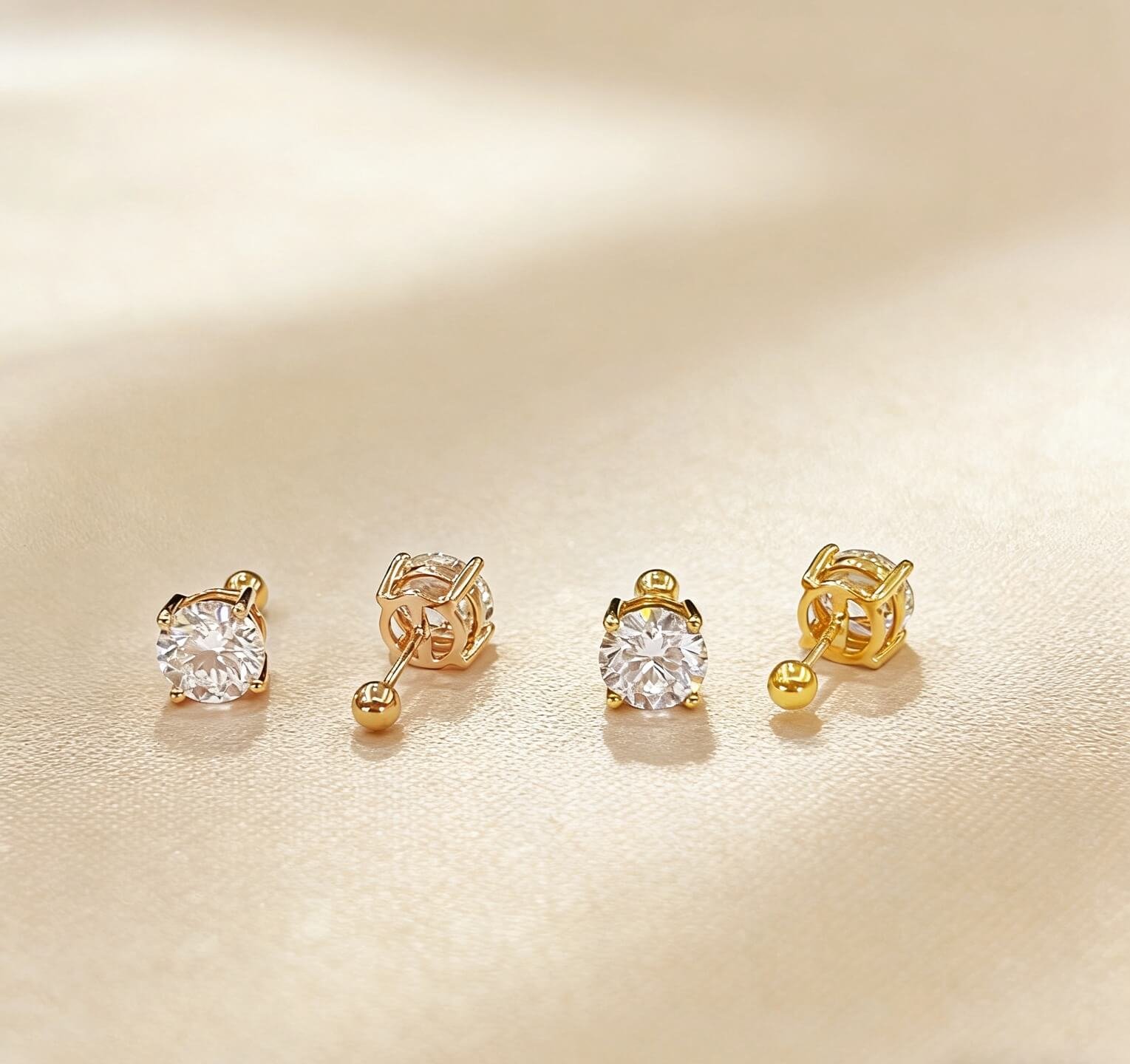 4 prongs round cut lab grown diamond earrings stud