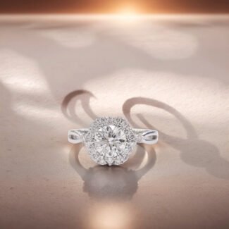 6 prongs halo setting round lab grown diamond engagement ring