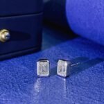 Bezel setting emerald cut lab grown diamond earrings stud