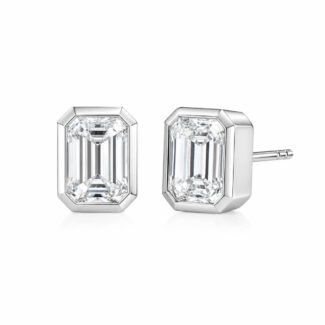 Bezel setting emerald cut lab grown diamond earrings stud
