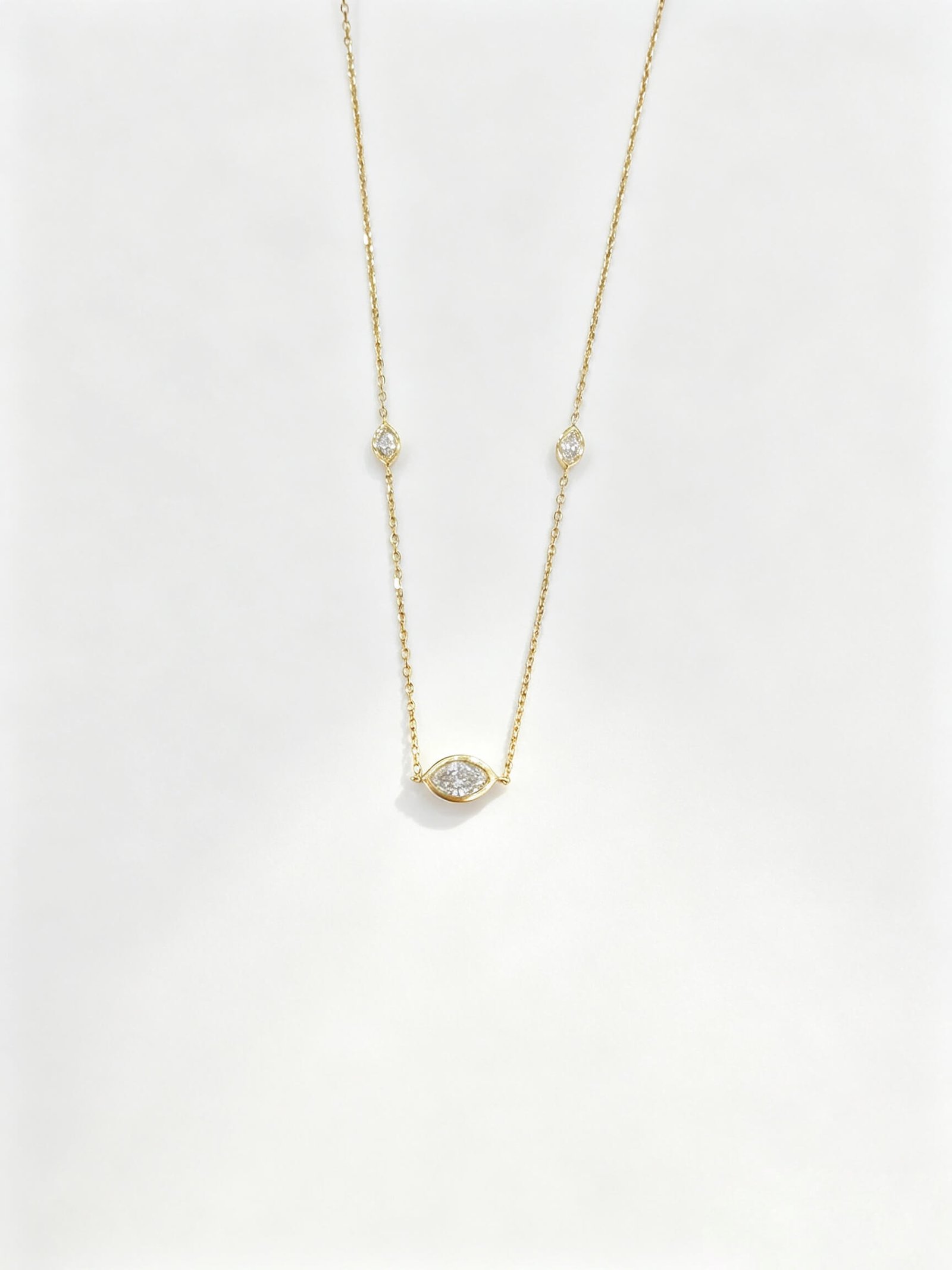 Bezel setting marquise cut lab grown diamond pendant necklace