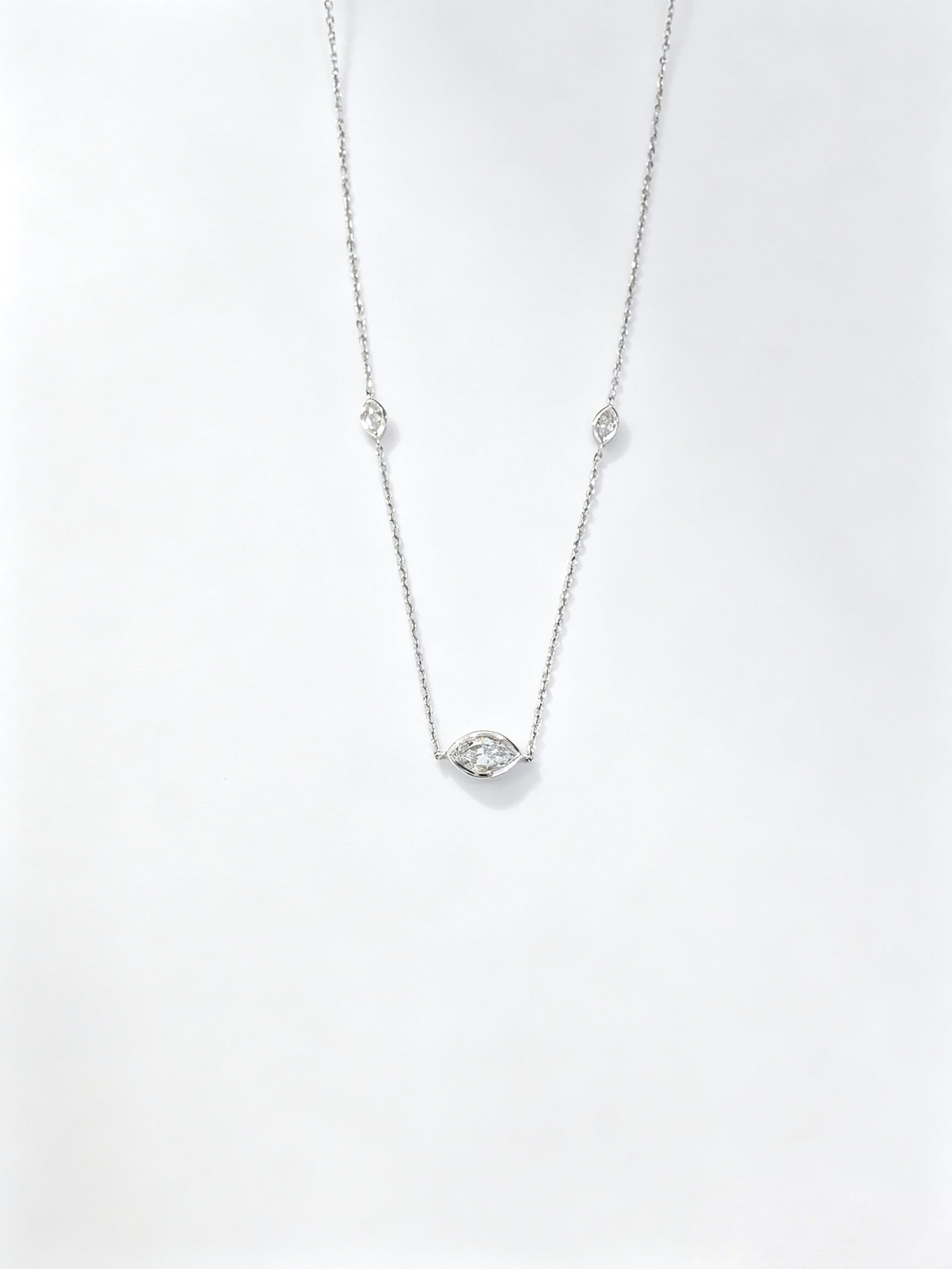 Bezel setting marquise cut lab grown diamond pendant necklace