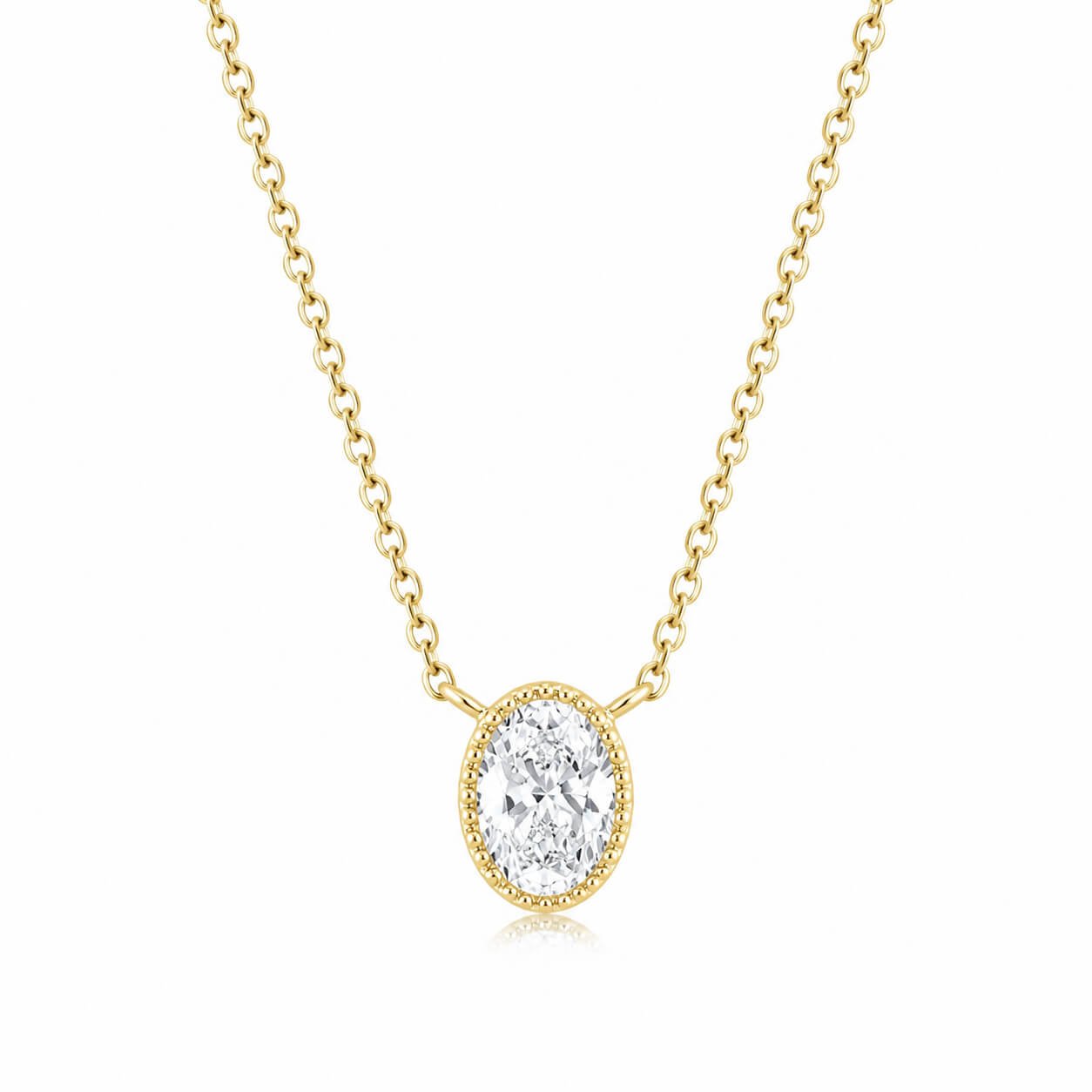 Bezel setting oval cut lab grown diamond necklace