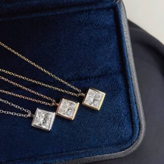 Bezel setting princess cut lab grown diamond pendant necklace