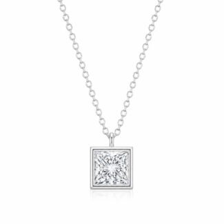 Bezel setting princess cut lab grown diamond pendant necklace