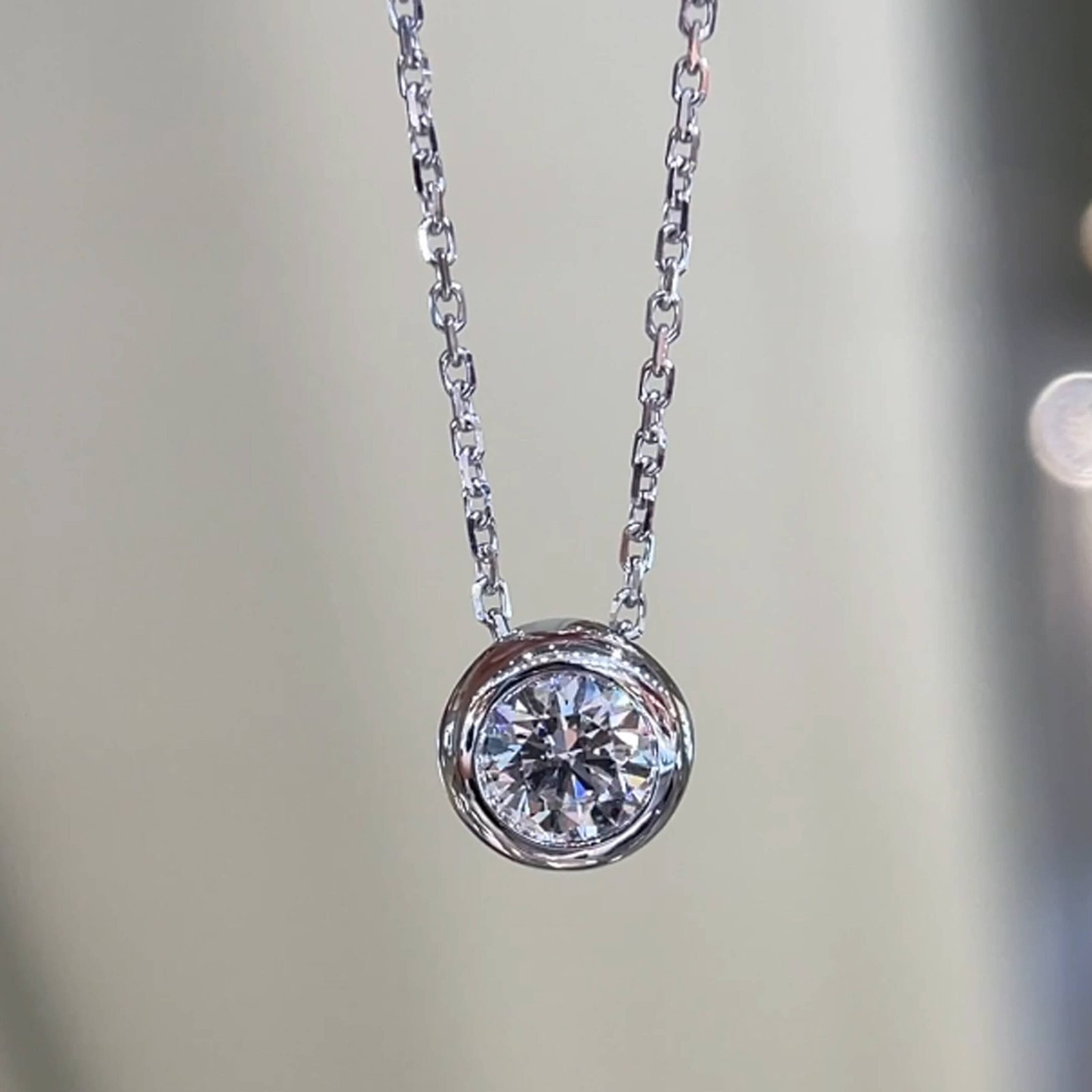 Bezel setting round cut lab grown diamond necklace Bezel setting round cut lab grown diamond necklace