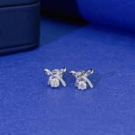 Bow shaped round cut lab grown diamond earrings stud