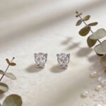 Cat design round cut lab grown diamond earrings stud