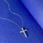 Emerald cut lab grown diamond cross pendant necklace